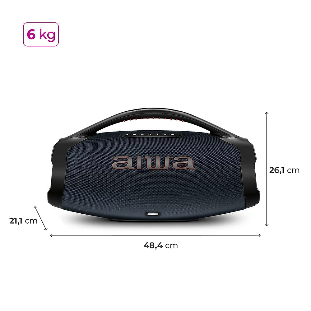 Miniatura Caixa de Som Boombox Plus AIWA BBS-01-LBL 200W BT 30H IP66 USB RGB BOOMBOX C/ LUZES AWS-BBS-01-LBL BIVOLT