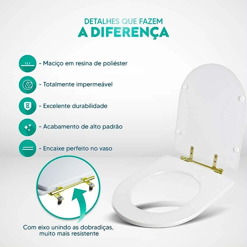 Assento Sanitário Carrara Alongado Resina Plástica Convencional Alumínio Dourado Amêndoa Pontto webcontinental-7908979103261