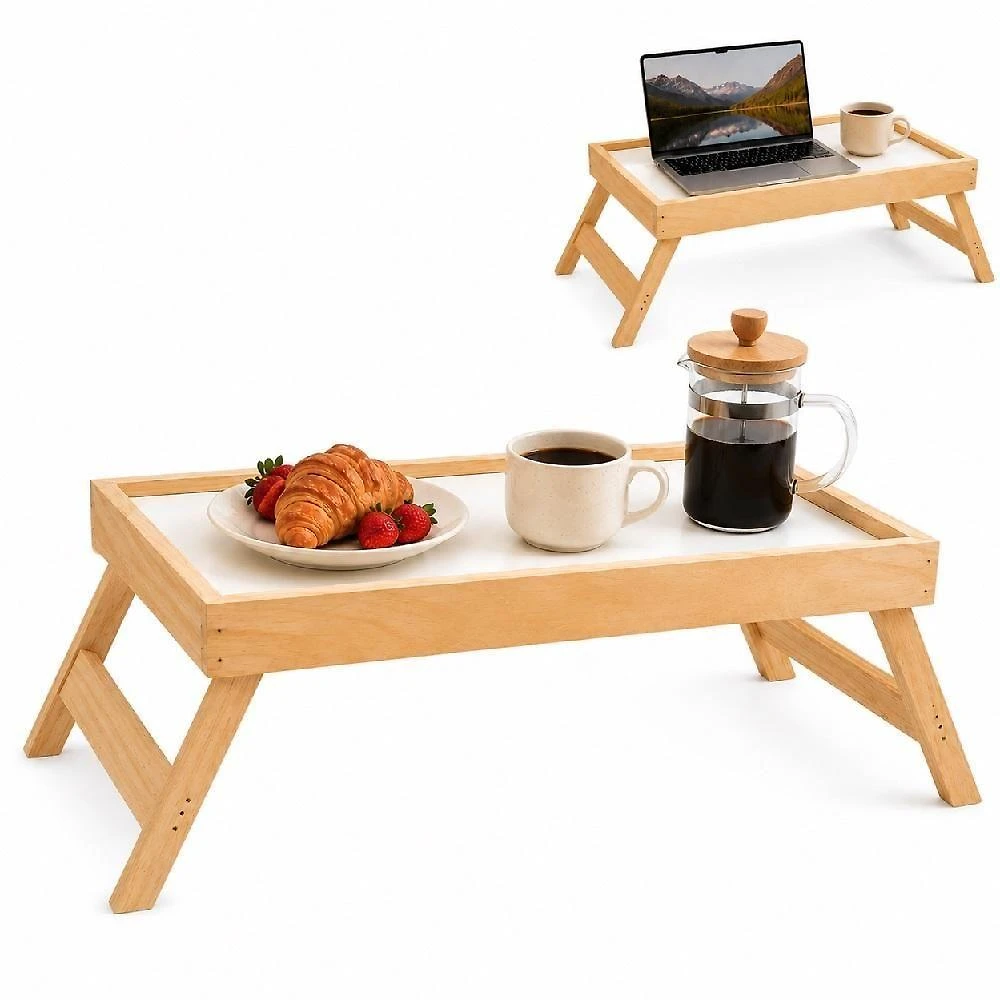 Bandeja Mesa de Café da Manhã Pés Dobráveis Madeira Pinus e MDF Amadeirado