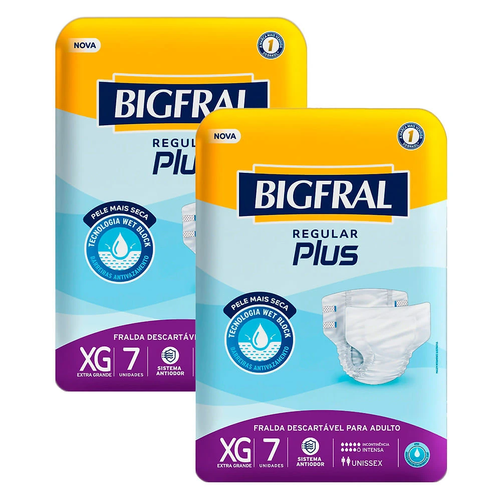 Kit 2 Fralda Geriátrica Bigfral Regular Plus Tamanho XG com 7 Unidades cada