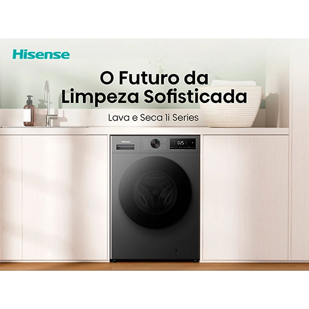 Lava e Seca 11kg Hisense 1i Inverter, Capacidade de Secagem de 7kg, Compacta Fit e Função Steam, Titanium - WD1i1141BT 110