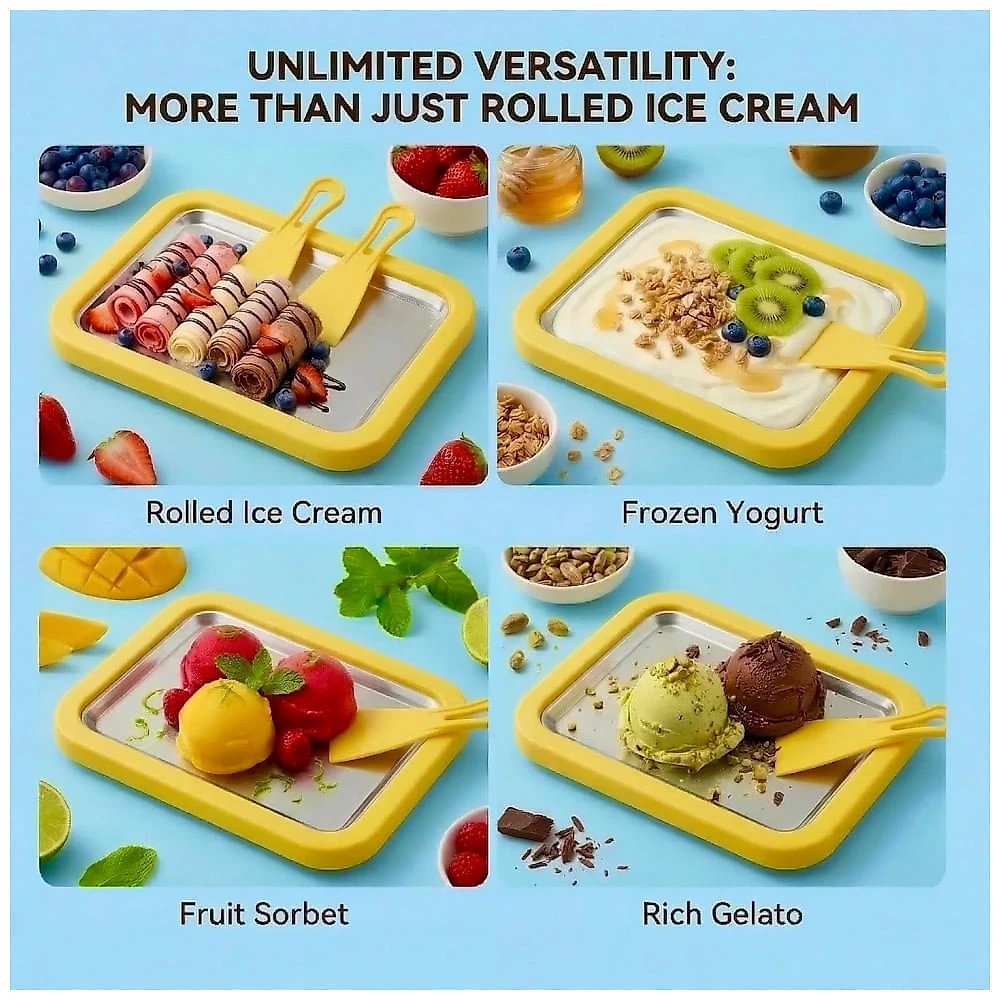 AYXTYTJ Máquina de Sorvete Rolado Instantâneo - Bandeja Mágica para Sorvete e Iogurte Gelado DIY Amarela