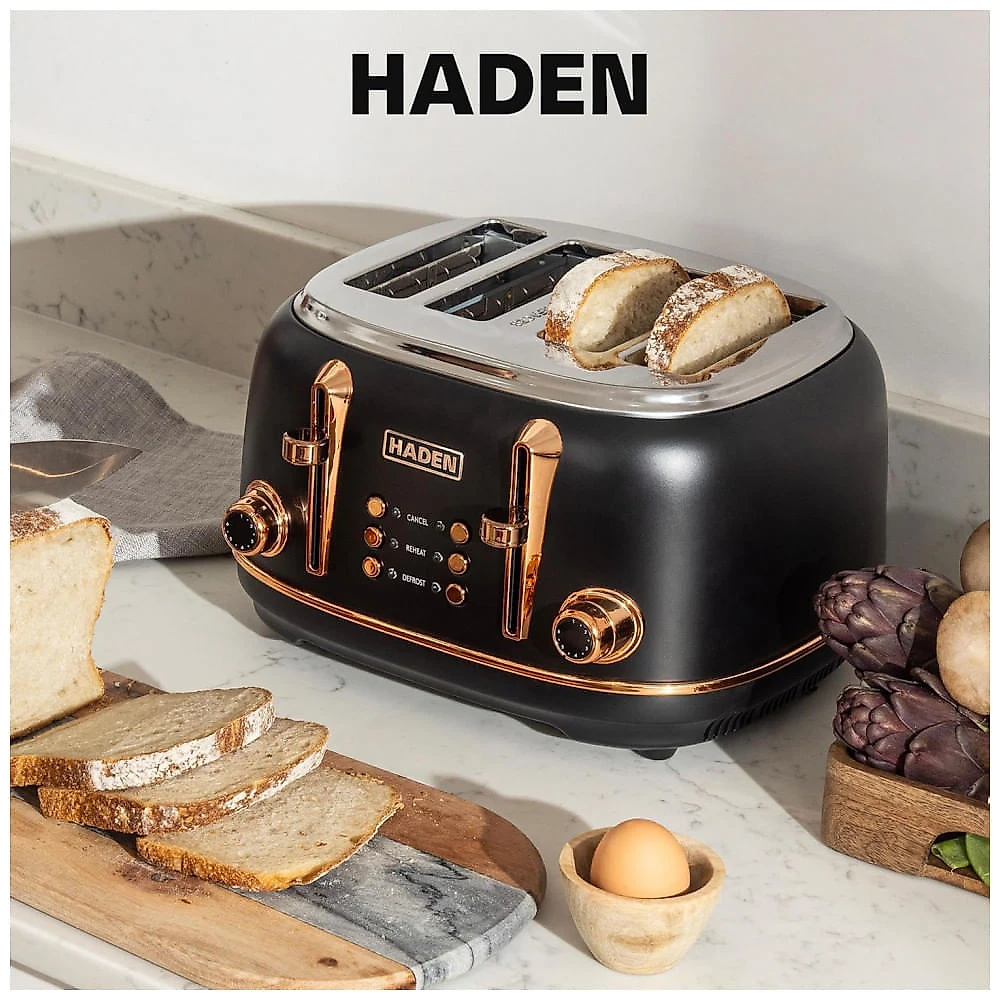 Torradeira HADEN Heritage inox 4 fatias preta e cobre com fenda extra larga e 6 níveis de tostagem 1500W 110V