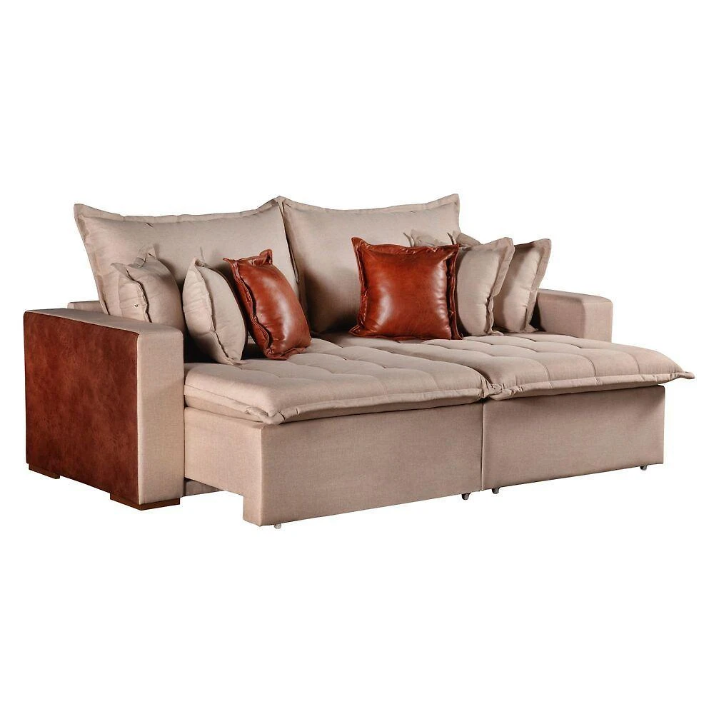 Sofá Cama Verona 3 Lugares Retrátil 220CM Cinza Linho Rei de Casa