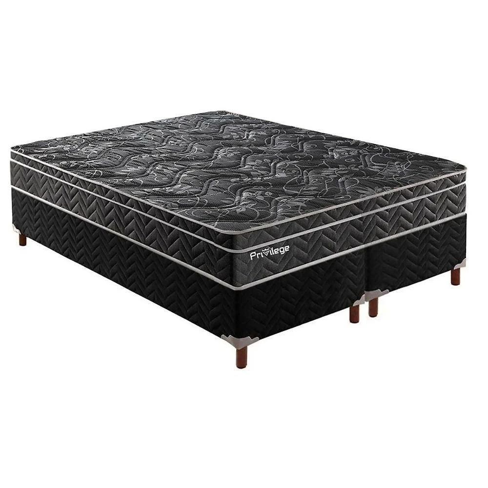 Cama Box Queen: Colchão Molas Masterpocket Ensacadas Paropas Privilege + Base Crc Suede Black (158x198)