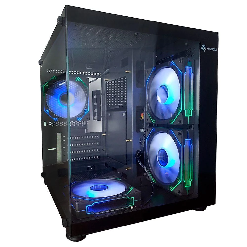 Gabinete Gamer Aquario GB1796 Micro-ATX Vidro Temperado 4x Fans RGB Preto Hayom