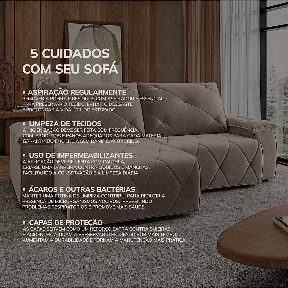 Sofá 230cm retratil e reclinavel 4 lugares Texas Sofá 4 Lugares Retrátil e Reclinável Master Nevoa