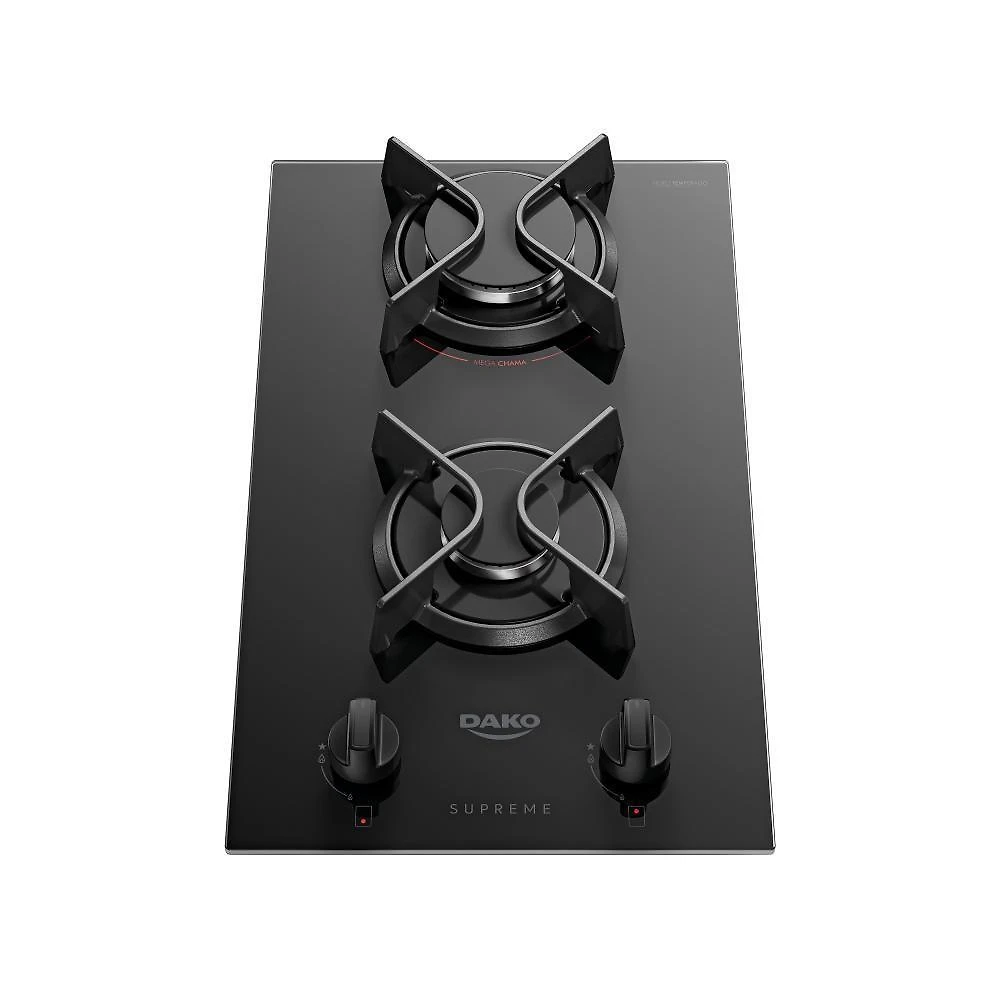 Cooktop a gás dako supreme 2 bocas vidro temperado com acendimento automático preto bivolt