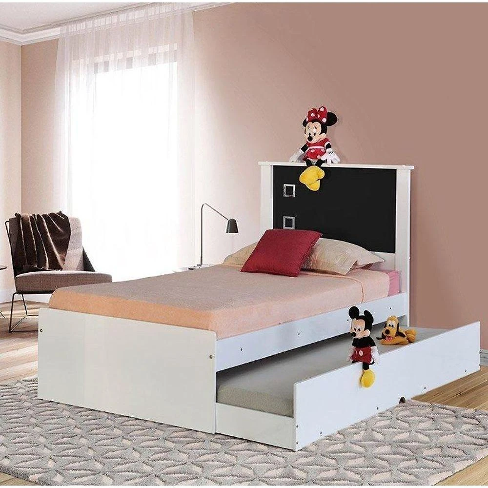 Cama De Solteiro Bibox Barcelona Branco Com Preto - Tebarrot