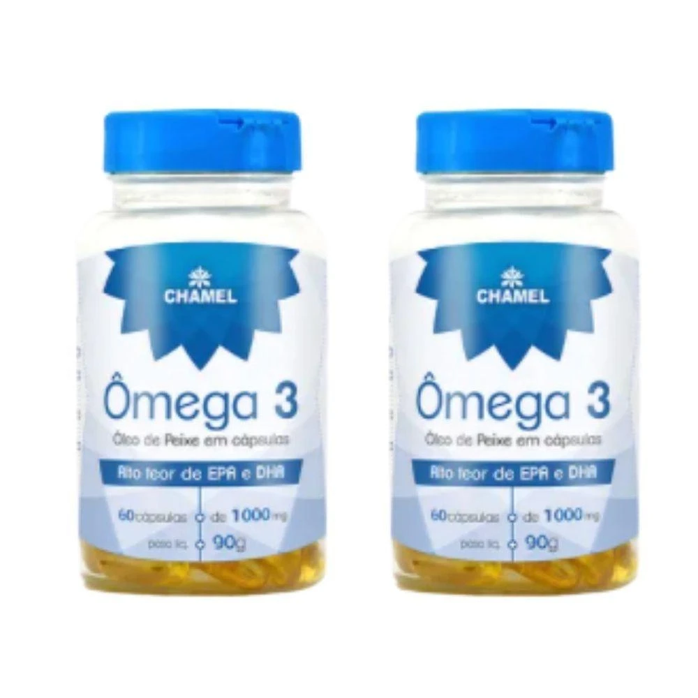 Ômega 3 Óleo de Peixe 1000mg Chamel Suplemento em Cápsulas com EPA e DHA Kit 2 Frascos 60 Unidades
