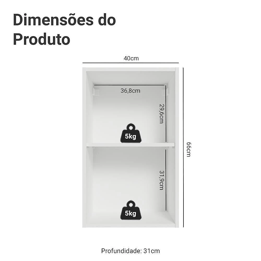Armário Aéreo 40 Cm 1 Porta Branco Vik Madesa Branco