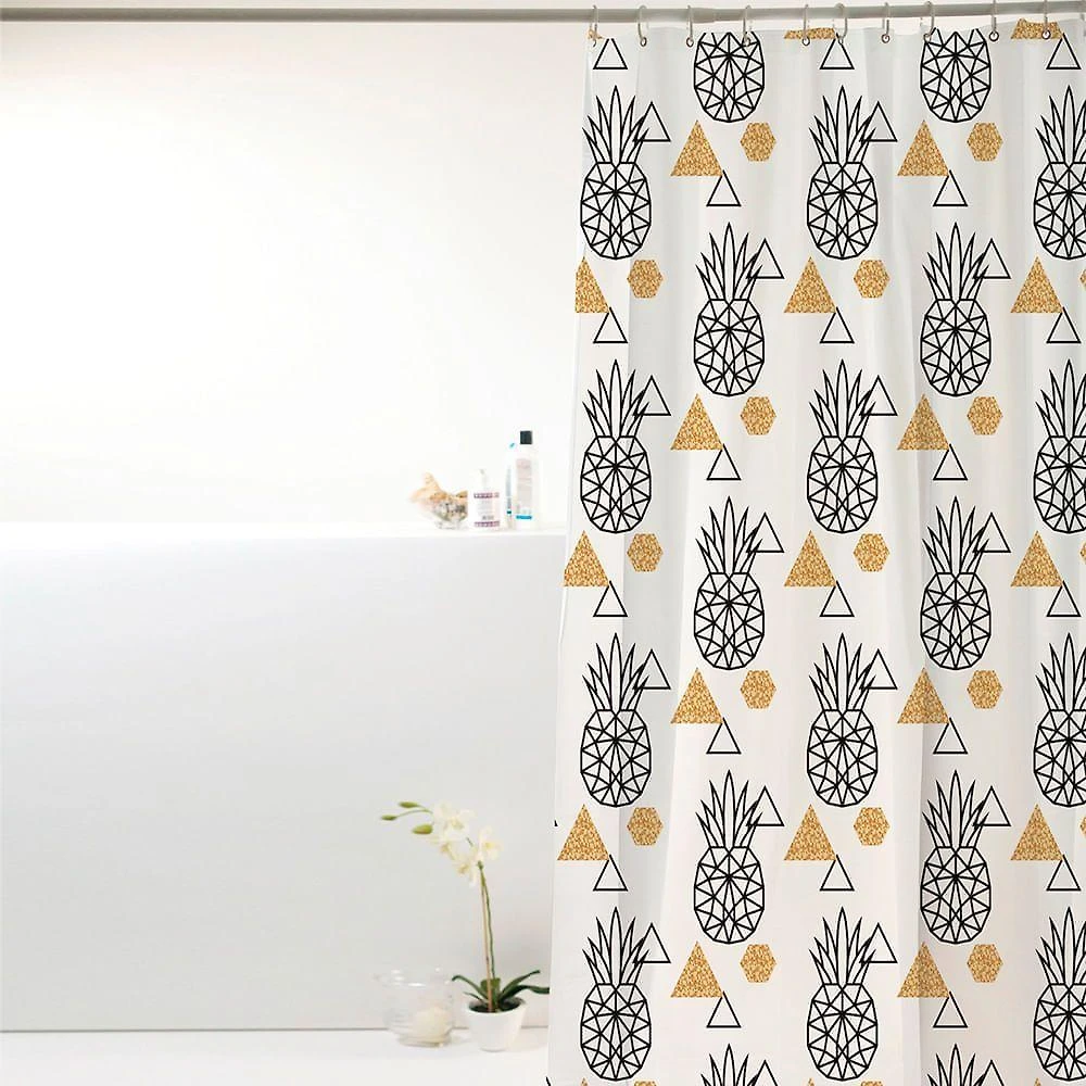 Coina Box Pvc Abacaxis Pretos 198x180cm - Uzoo Cortina Box Pvc 1.98x1.80m Abacaxi Preto-dourado 818911