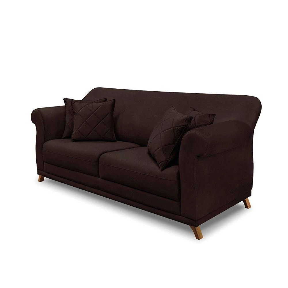 Sofá 3 Lugares Pé De Madeira Julieta 220 Cm Suede Café S04 - D'rossi