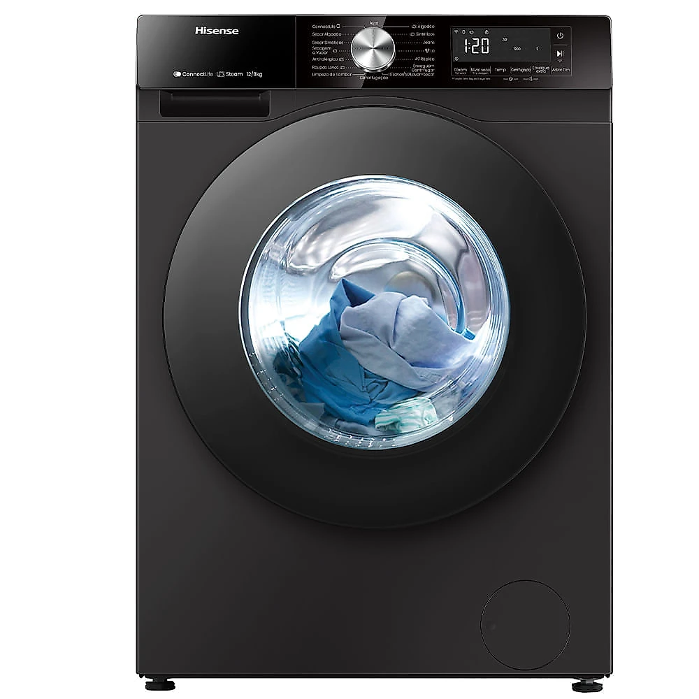 Lava & Seca Hisense Serie 3S 12/8kg Inverter Função Steam e Wifi Preta com 10 Programas de Lavagem - WD3S1243BB 220