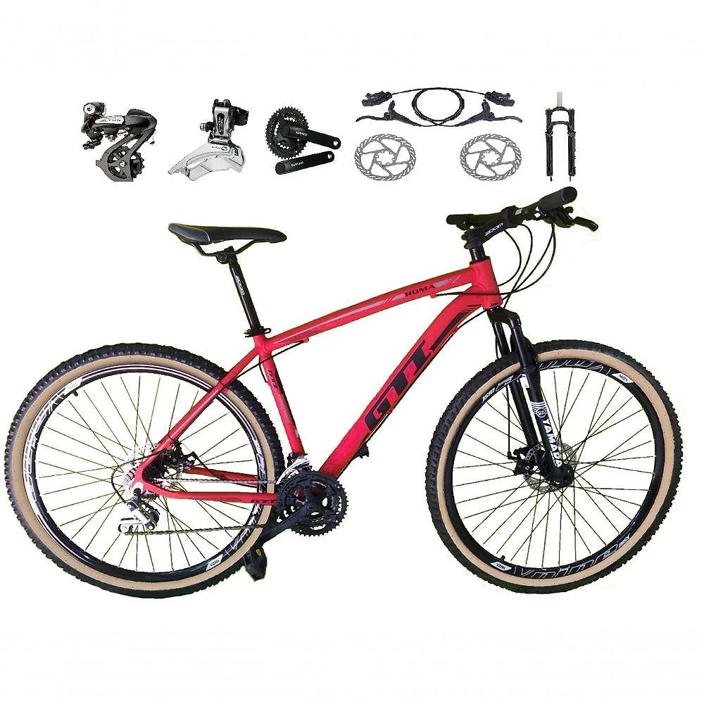 Bicicleta Aro 29 Gti Roma Shimano Altus 24v Freio Disco Hidráulico Garfo Trava - Vermelho Tam.15
