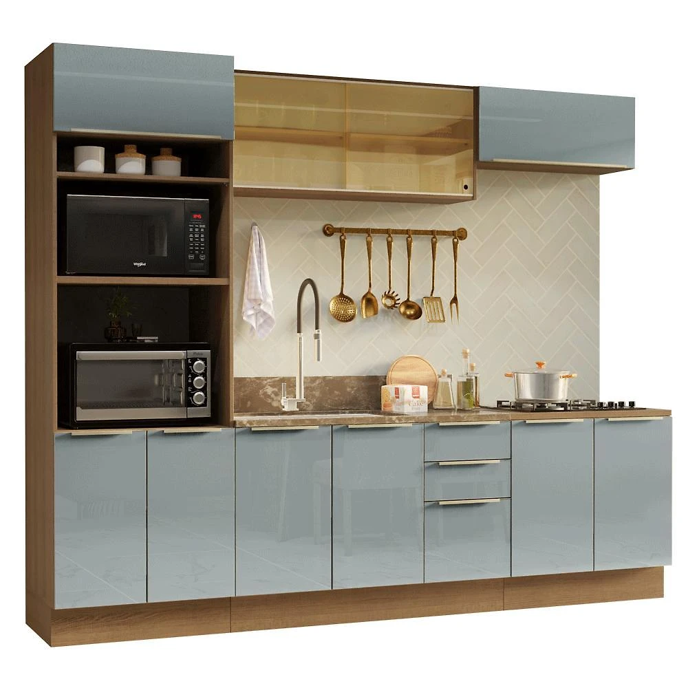 Armário de cozinha completa 270 cm rustic/cinza lux madesa 06