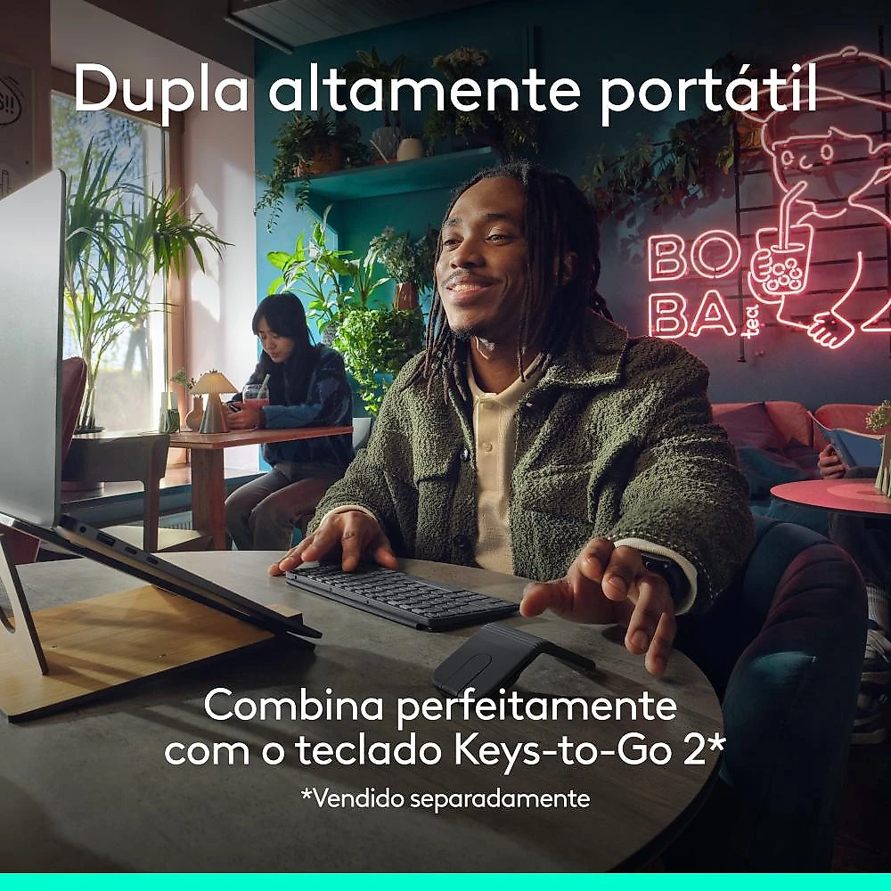 Mouse Sem Fio Logitech Mobi Fold, portátil, dobrável e slim, touch scroll, cliques discretos, 4K DPI, Bluetooth