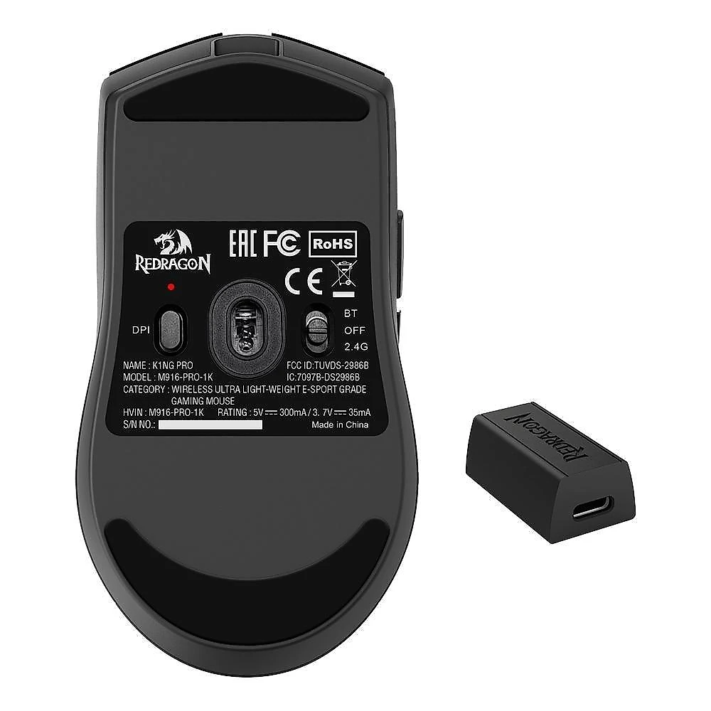 Mouse Gamer Sem Fio Redragon King 4K Pro, Wireless, 26000 DPI, 7 Botões, Preto - M916-PRO-4K