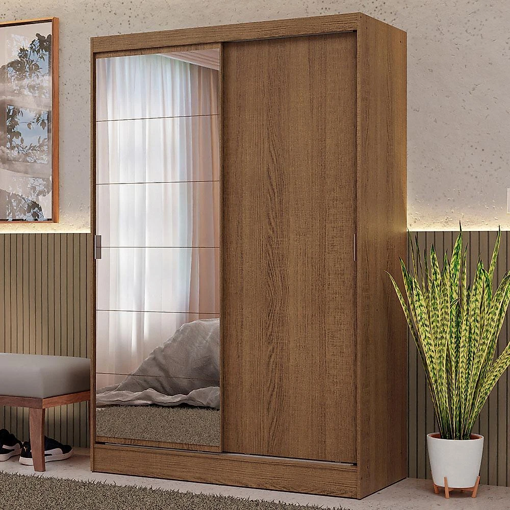 Guarda-roupa 2 portas de correr com espelho rustic max madesa