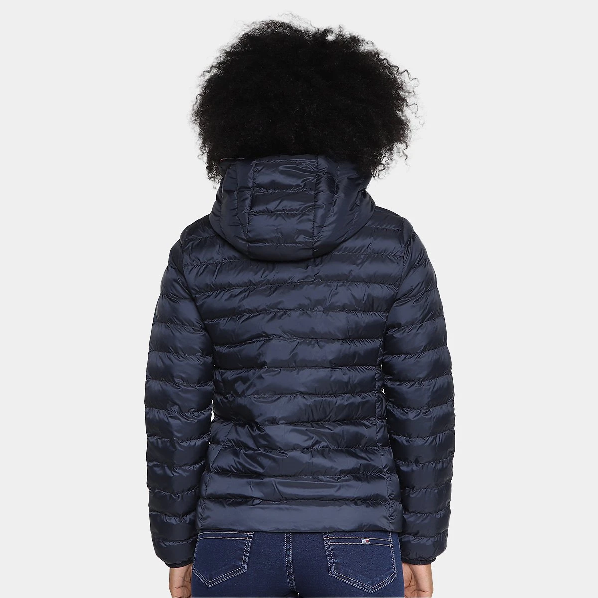 Miniatura Jaqueta Puffer Tommy Hilfiger Padded Global Stripe Com Capuz Feminina Marinho - G