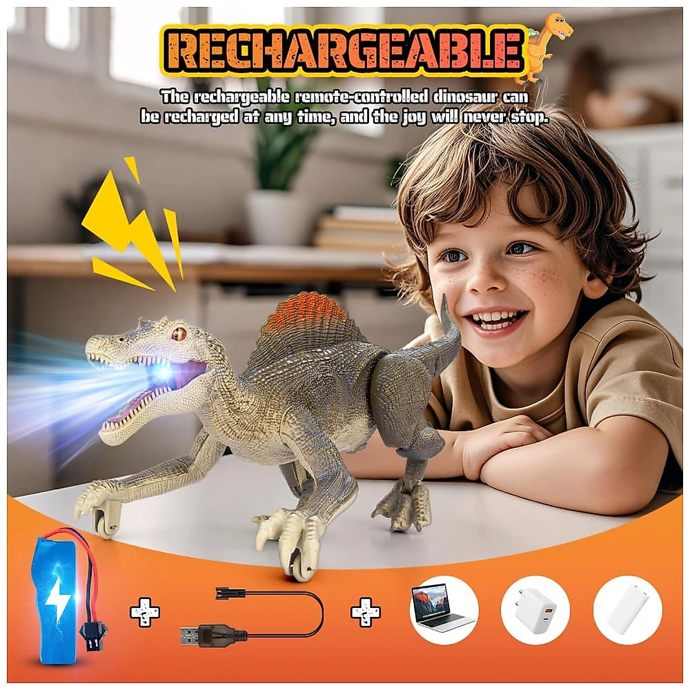 Brinquedo de dinossauro, Dinosaurio Realista de Controle Remoto para Crianças, 35 cm, 2.4GHz, Andar, Recarregável, Olhos 3D Realistas, Bokigibi