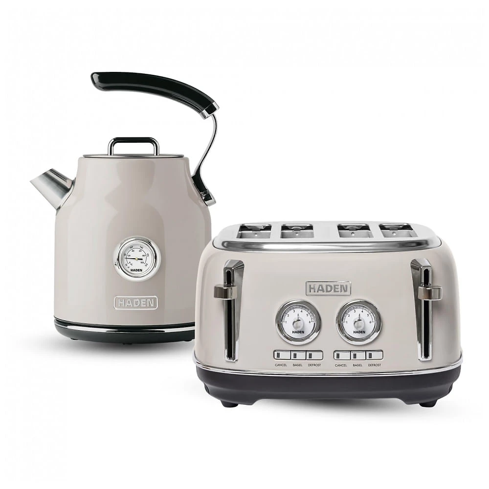 Conjunto torradeira 4 fatias e chaleira elétrica HADEN Dorset inox putty e cromada 1,7L 1500W 110V