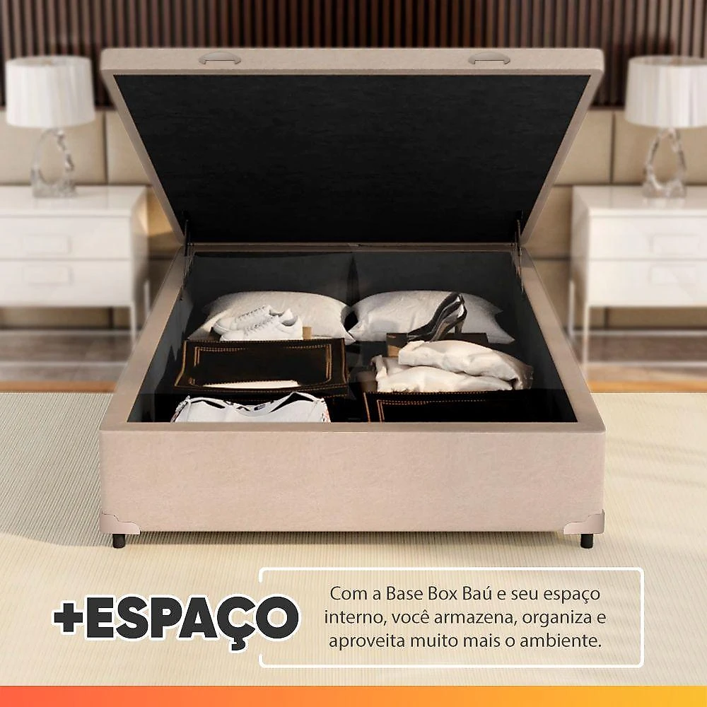 Cama Box Baú Casal Molas Ensacadas Bali 138x188x63cm Bege