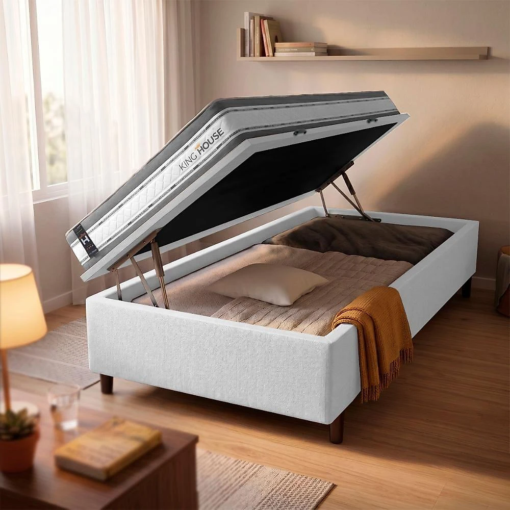 Cama Box com Baú Solteiro Alpine Molas Ensacadas Courino Cinza King House 88CM webcontinental-7908645517316