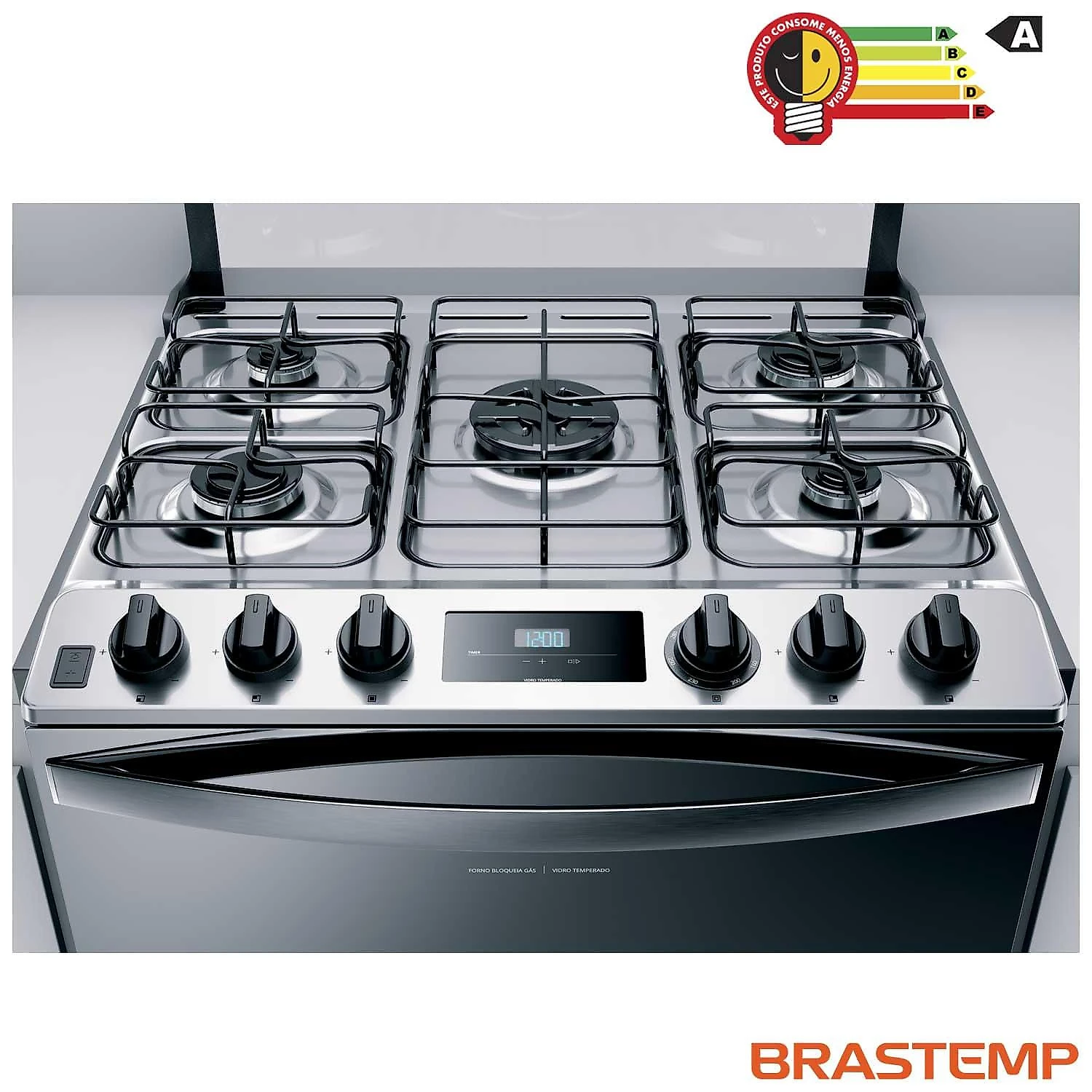 Fogão Brastemp 5 Bocas de Embutir Inox com Turbo Chama e Touch Timer BYS5PCR Bivolt