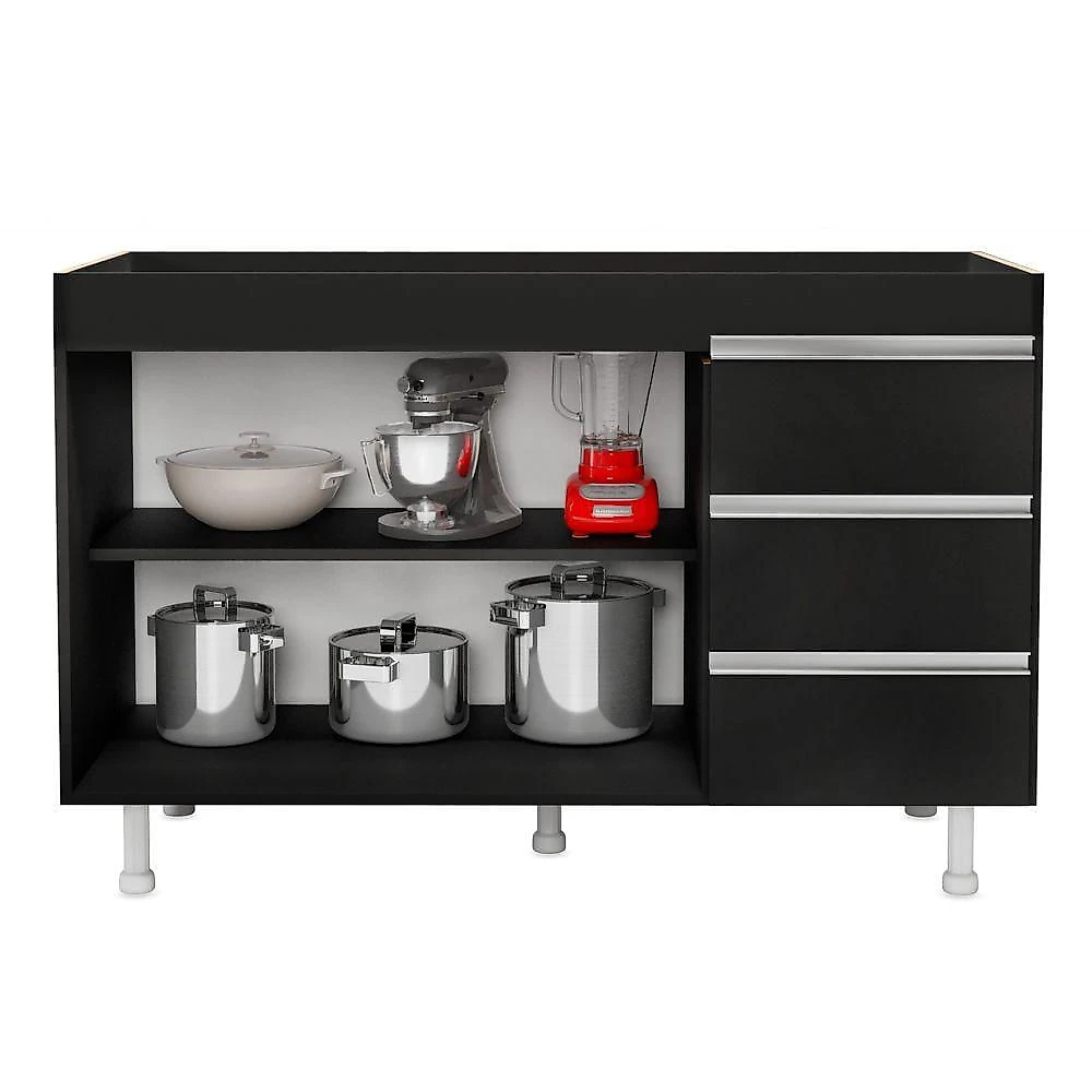 Cozinha Planejada Lux 3 Peças 100%mdf Balcão Gabinete Sem Tampo 119cm 3 Gavetas Preto - Abmaza