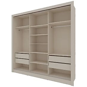 Guarda-Roupa Casal Bartira Village com 3 Portas, 4 Gavetas, Espelho e 243,1 cm de Largura Areia/Peroba