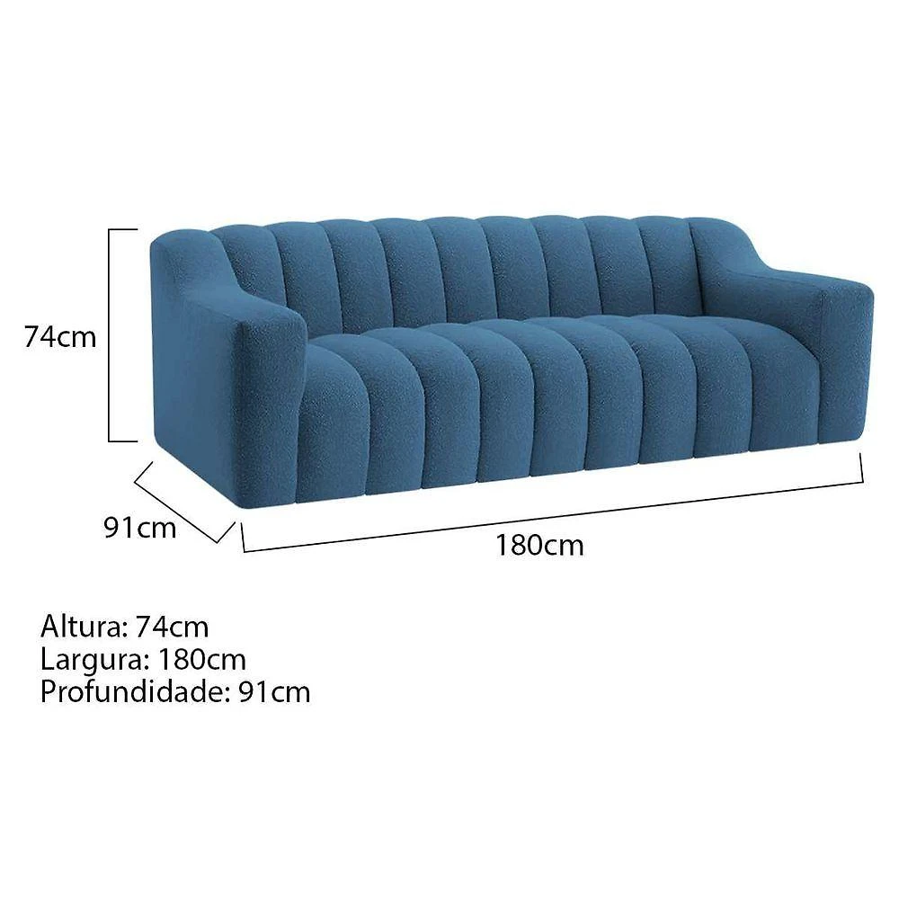 Sofá 2 Lugares Luxo Recepção Escritorio Sala Elegance 180cm Linho Cor Azul Royal