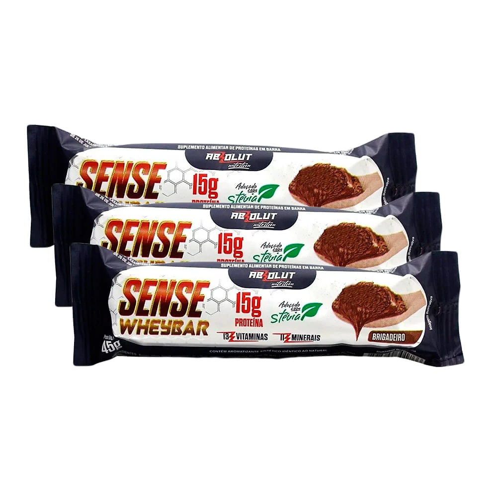 Barra de proteína Sense Whey Bar Absolut Nutrition Brigadeiro 45g | Kit com três unidades