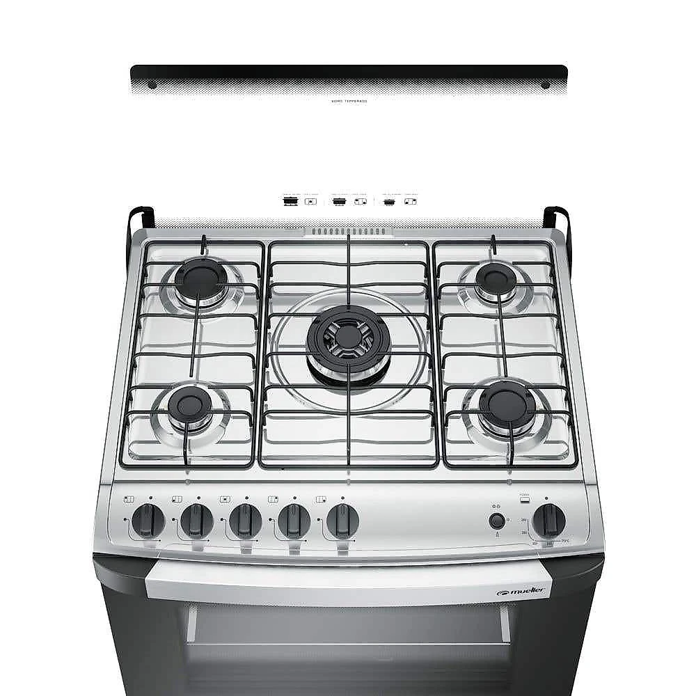 Fogão 5 Bocas Mueller Decorato, Preto Fosco, Acendimento Automático Fogão 5 Bocas Mueller Decorato Acendimento Automático, Preto Fosco