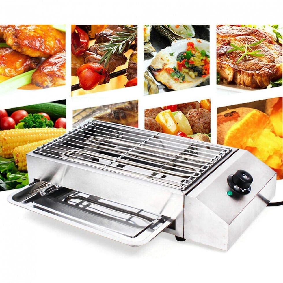 Churrasqueira Grill Elétrica até 6 Porções em Aço Inoxidável, 110V 2800W, YIYIBYUS, Prata