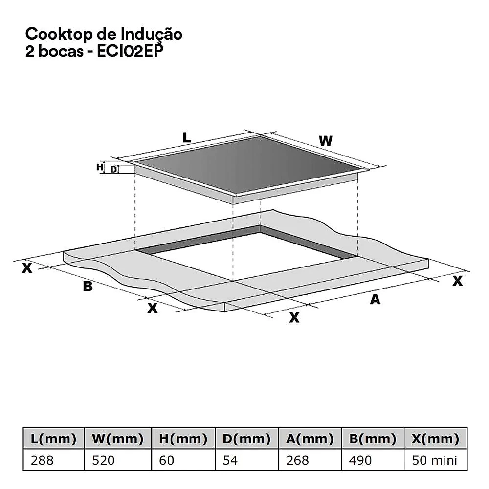 Cooktop de Indução Duas Bocas EOS ECI02EP 220V