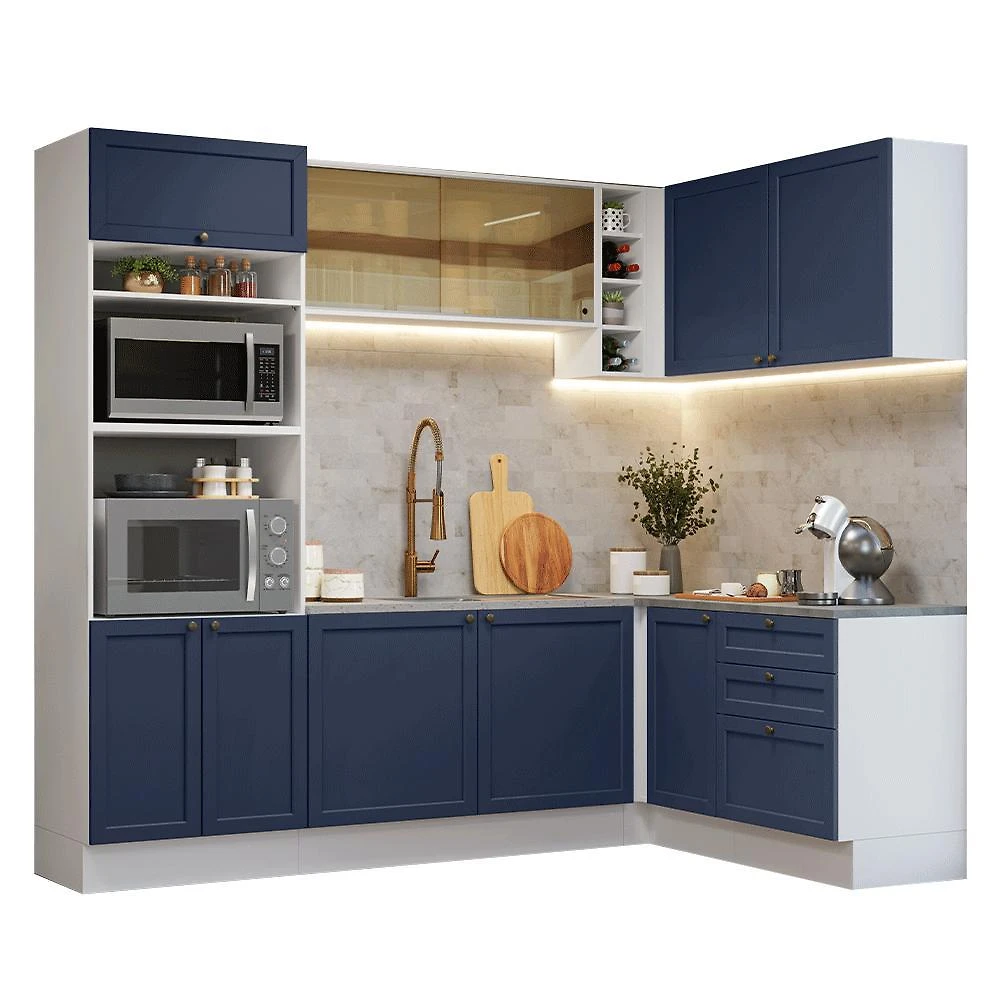 Armário de cozinha completa de canto 399 cm branco/azul vik madesa 02