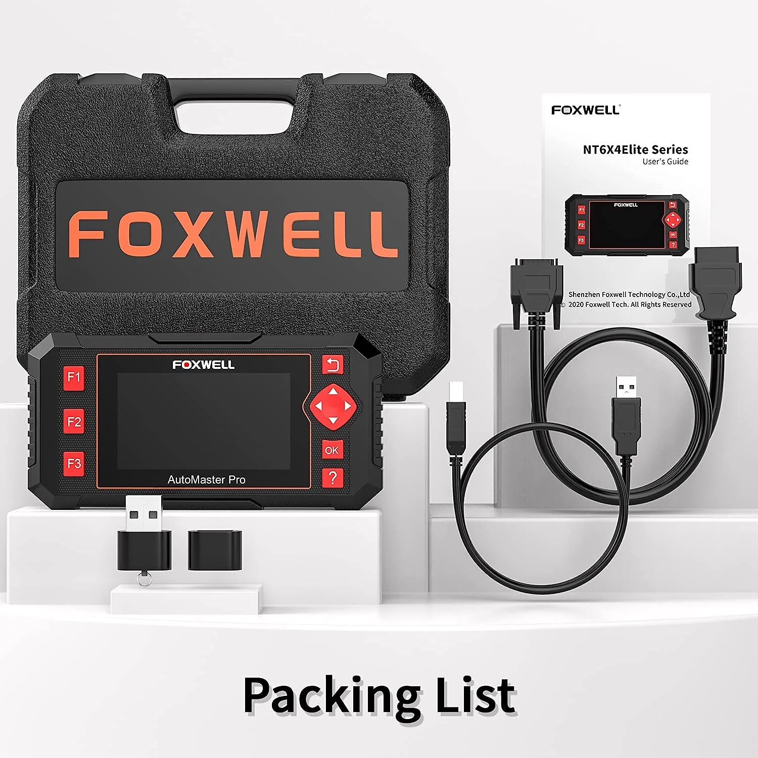 FOXWELL Scanner Automotivo com Tela LED e Diagnóstico OBD2 NT604 12V Preto