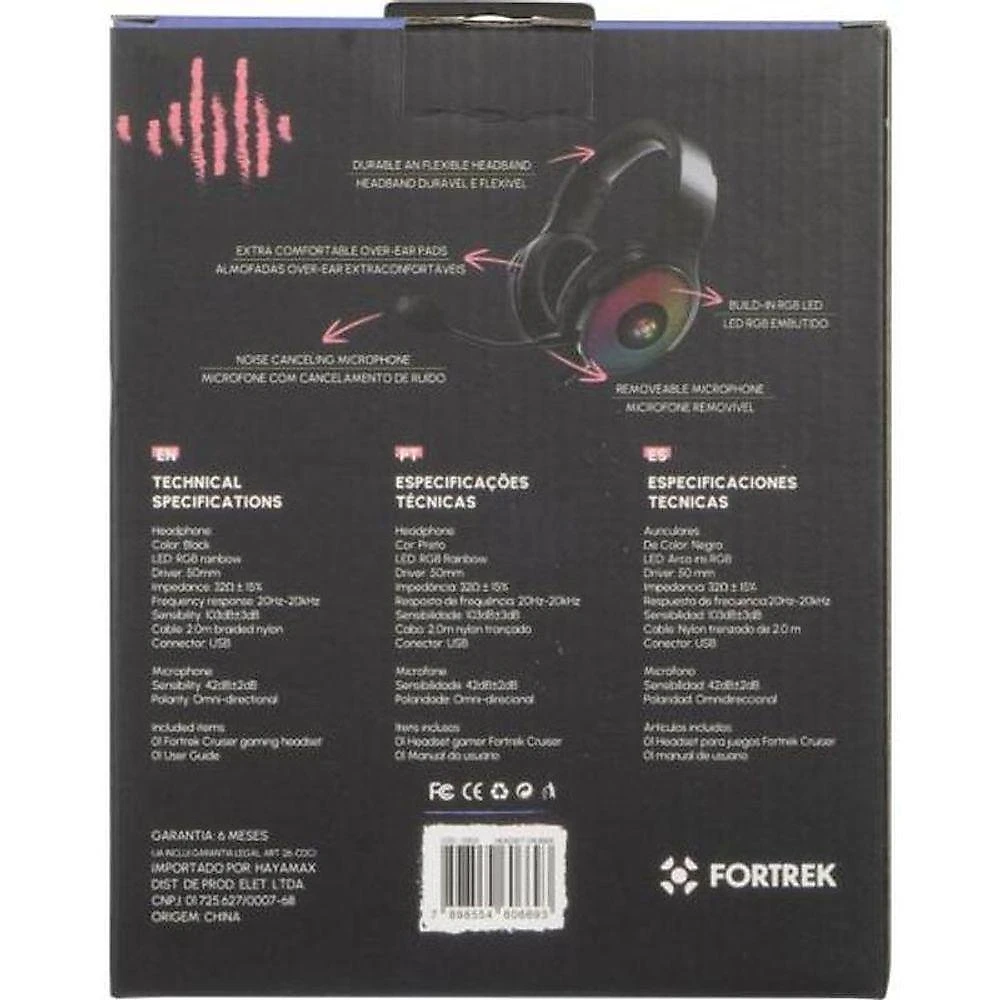 Headset Gamer Fortrek Cruiser 7.1 Usb Rgb Preto