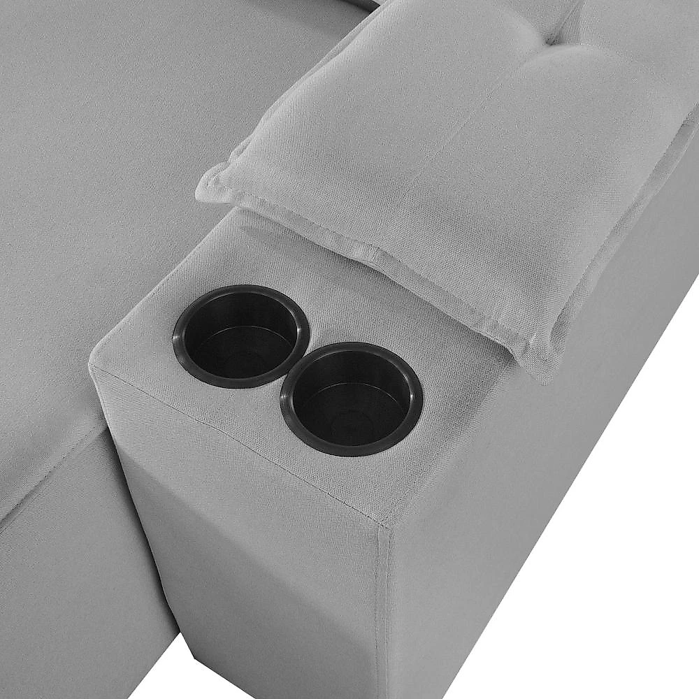 Sofá Retrátil e Reclinável 4 Lugares com Entrada USB e Porta Copos 250cm Irlanda Yescasa Sofá Retrátil e Reclinável 4 Lugares 250cm M180 Yescasa Linho/Cinza Claro