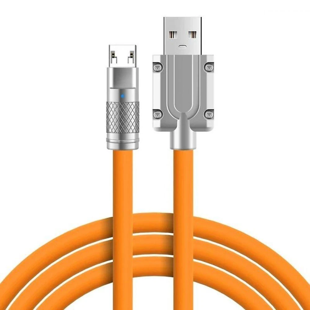 Cabo de Dados Micro USB V8 KA-020-V8 Silicone com Ponta Metal LED para Carregar e Transferir