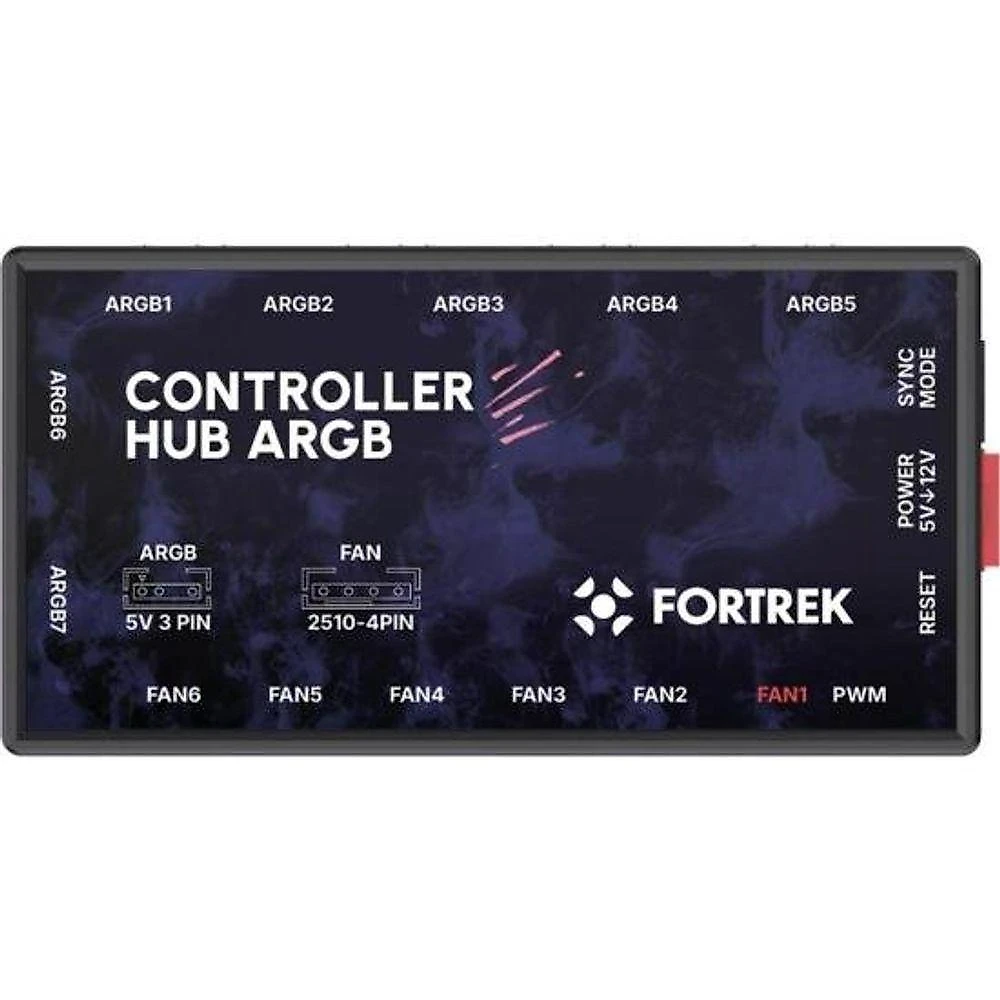 Controladora de Fan Controller Hub F002 com 7 Entradas ARGB e 6 PWM Preto Fortrek