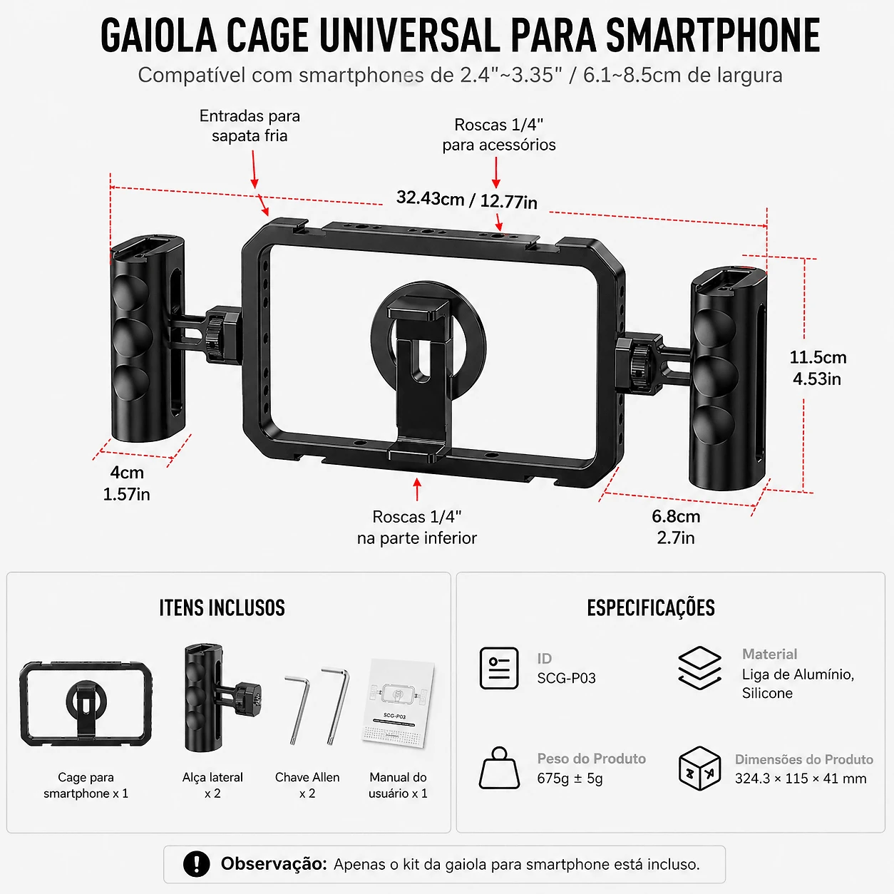 Miniatura Gaiola Cage Magnética MagSafe para Smartphone SCG-P03 com Punho Duplo