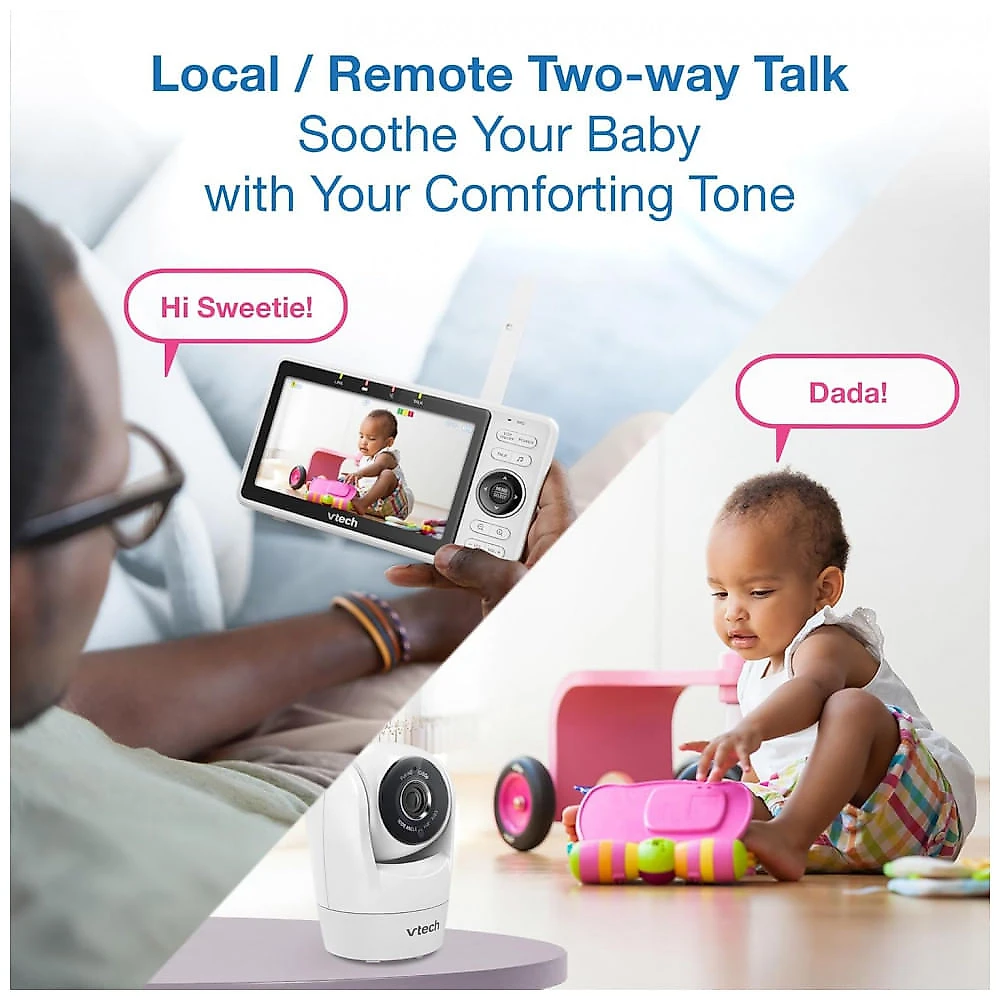 Babá Eletrônica Inteligente VTech com 2 Câmeras WiFi, Tela IPS HD de 12 cm, Visão Noturna, Sons Relaxantes e Aplicativo Gratuito - VM9012HD