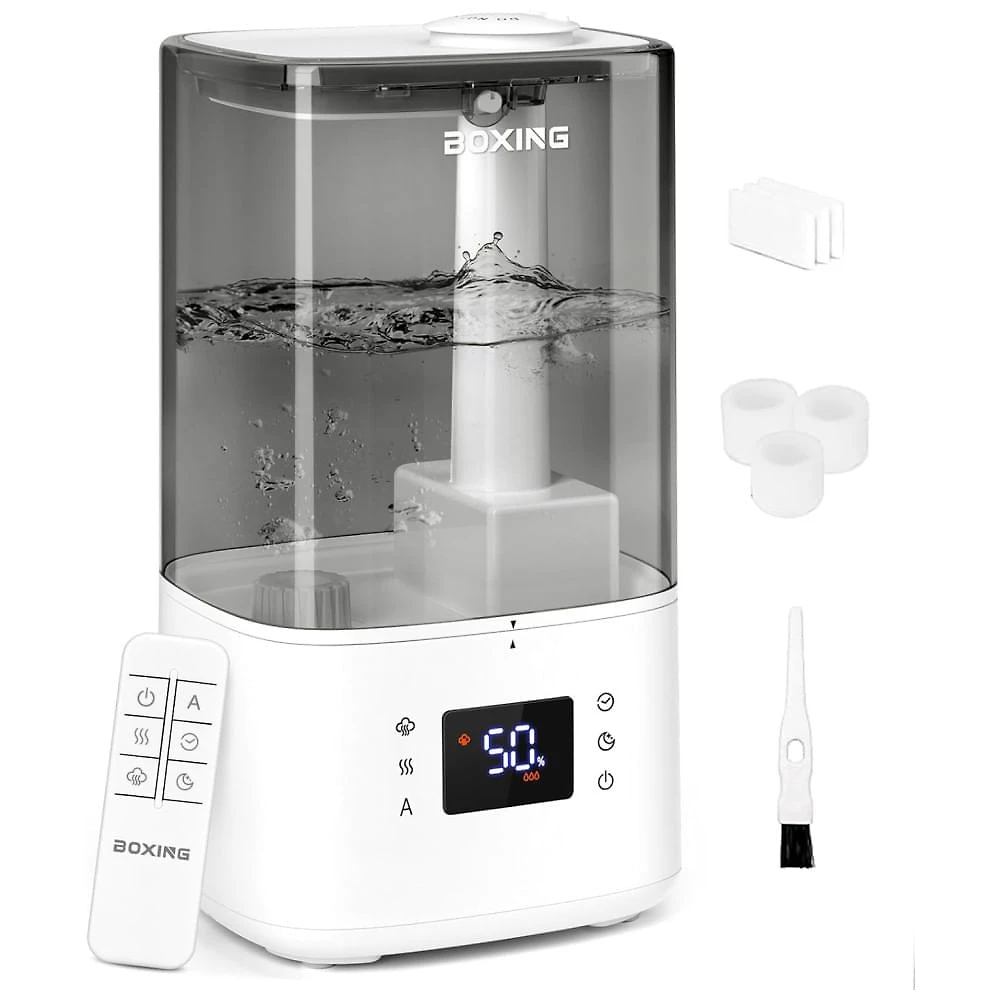 Umidificador BOXING 6 Litros com Vapor Quente e Frio, Controle Remoto, Modo Automático - Ideal para Quarto de Bebê e Plantas, Enchimento Fácil, Modo