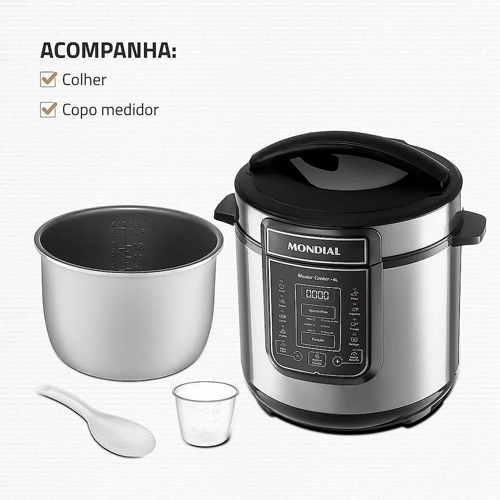 Panela de Pressão Elétrica Digital 6L Mondial Preto/Inox PE-60-6L-I 60hz 127V