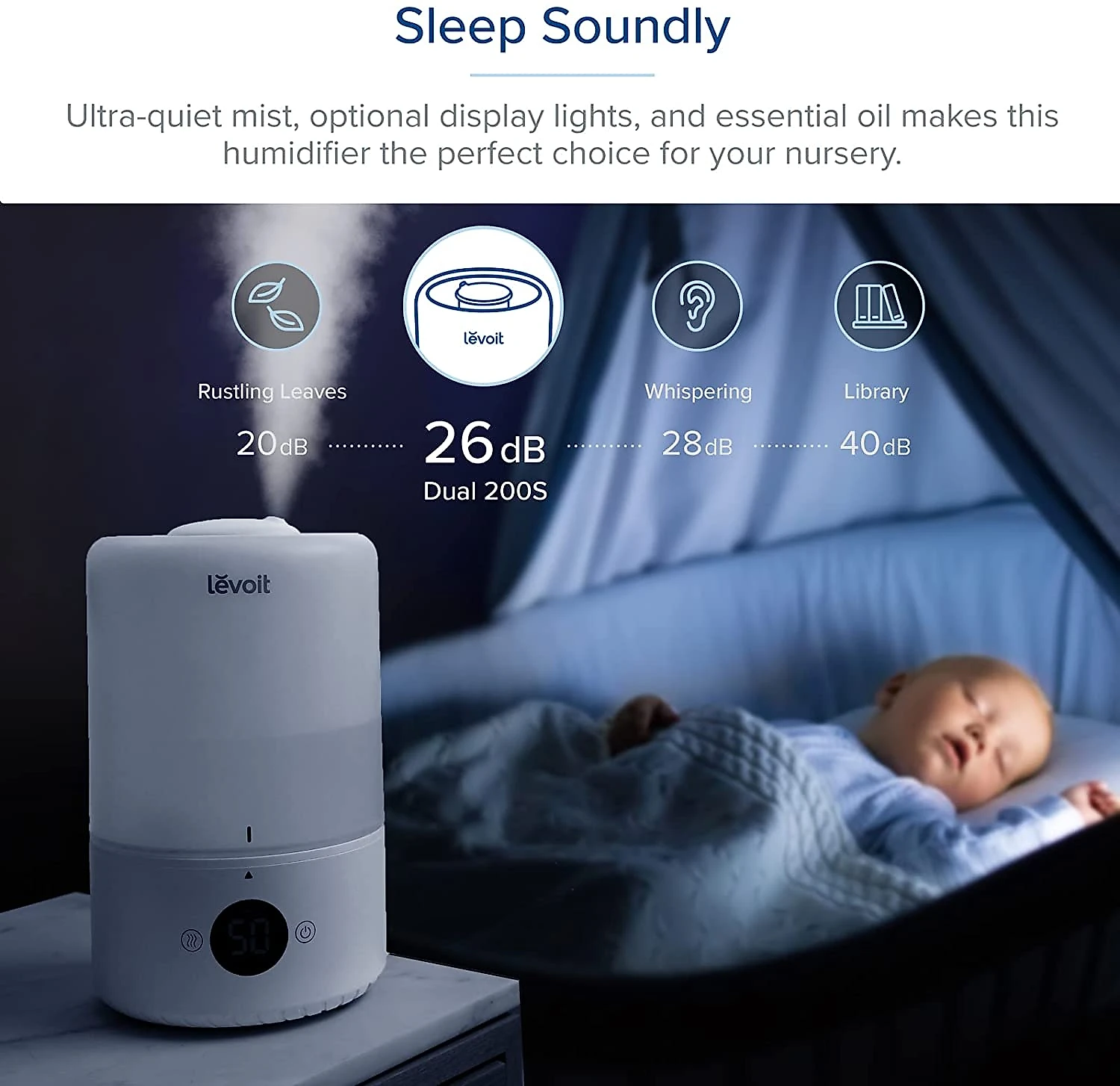 LEVOIT 200S Umidificador Ultrassônico Portátil 3L até 25H Ár ea até 26 m2 110V Branco