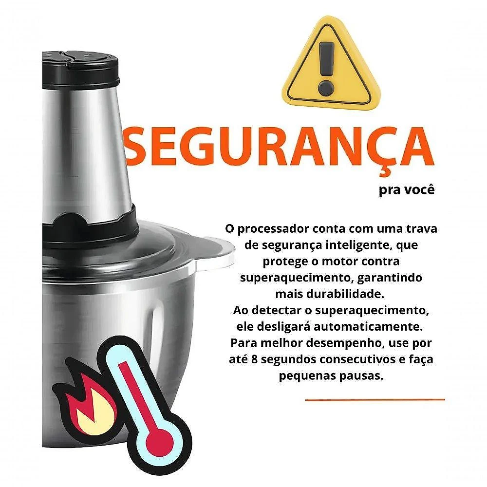 Processador de Alimentos Fred Store Inox 2 Funções 2 Velocidades 300W Prata 220V