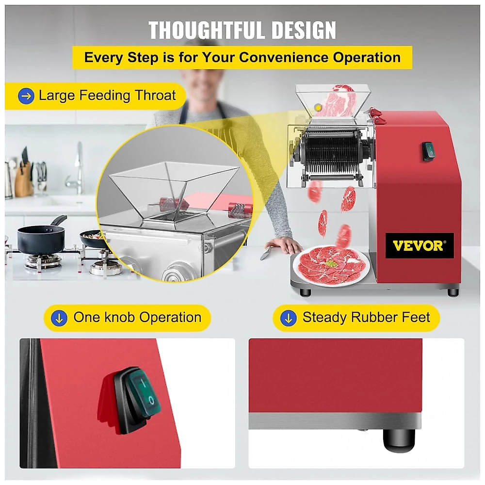 Cortador de Carne Elétrico VEVOR SJY-DQ90 250kg/h 850W Inox Cubos Tiras Fatias 110V