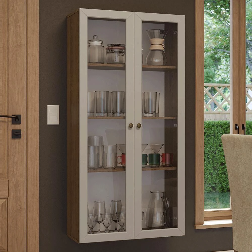 Cristaleira Suspensa Vik 2 Portas de Vidro Rustic Crema 70CM Madesa